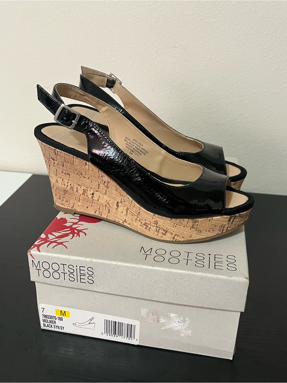 Black Wedge Peep-Toe Slingbacks